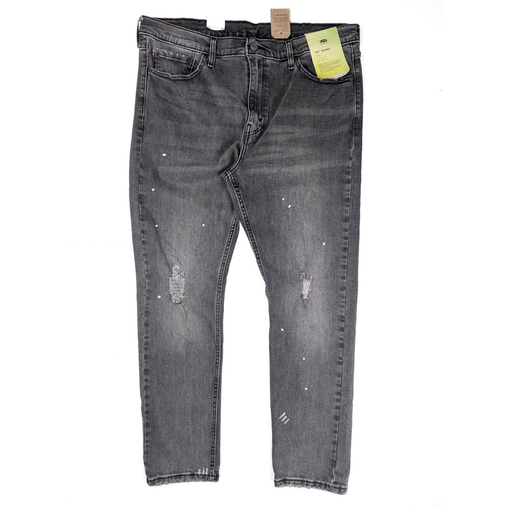 Levi's 510 Skinny Fit Gray Distressed Paint Accent Jeans Men's Size 38x30 NWT‎